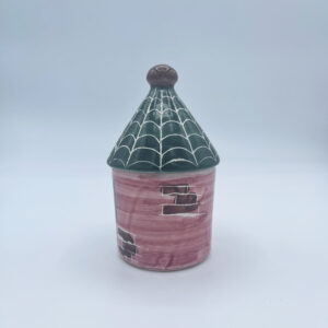 Barattolo piccolo porta sale e porta spezie a forma di casetta in ceramica fatta e dipinta a mano