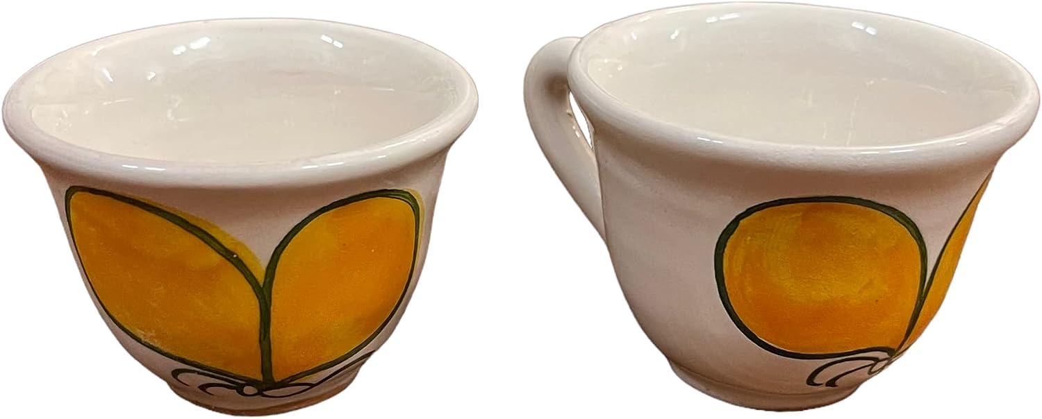 Set Caffè Vassoio a forma di cuore con due tazzine in ceramica fatto e dipinto a mano con disegni farfalle gialle