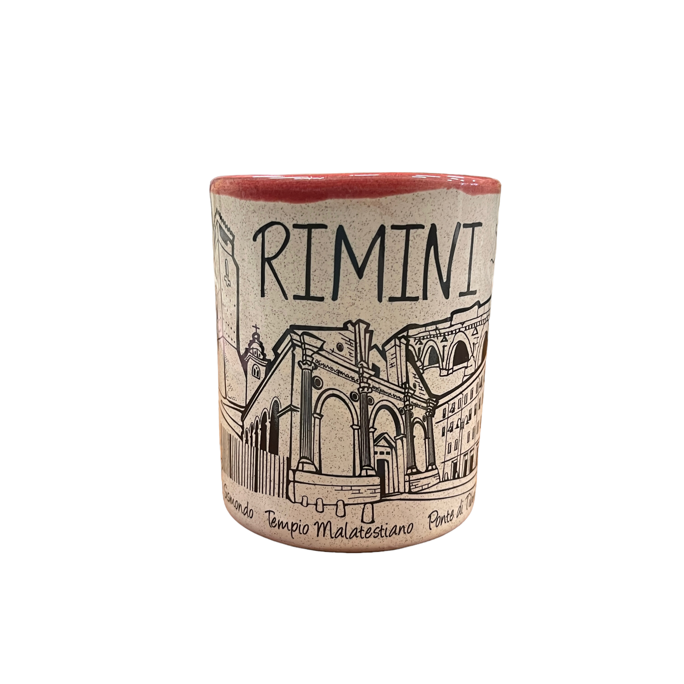 Amarcord La Romagna Tazza Mug con manico in Ceramica Souvenir Rimini Decoro Rosso