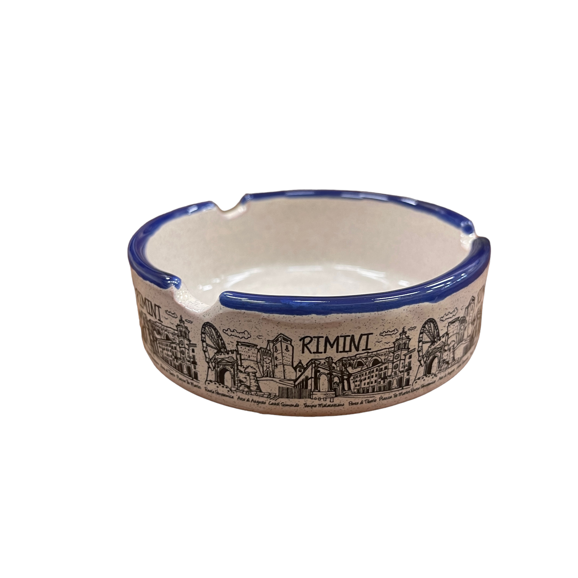 Amarcord La Romagna Posacenere in ceramica souvenir Rimini bordo Blu