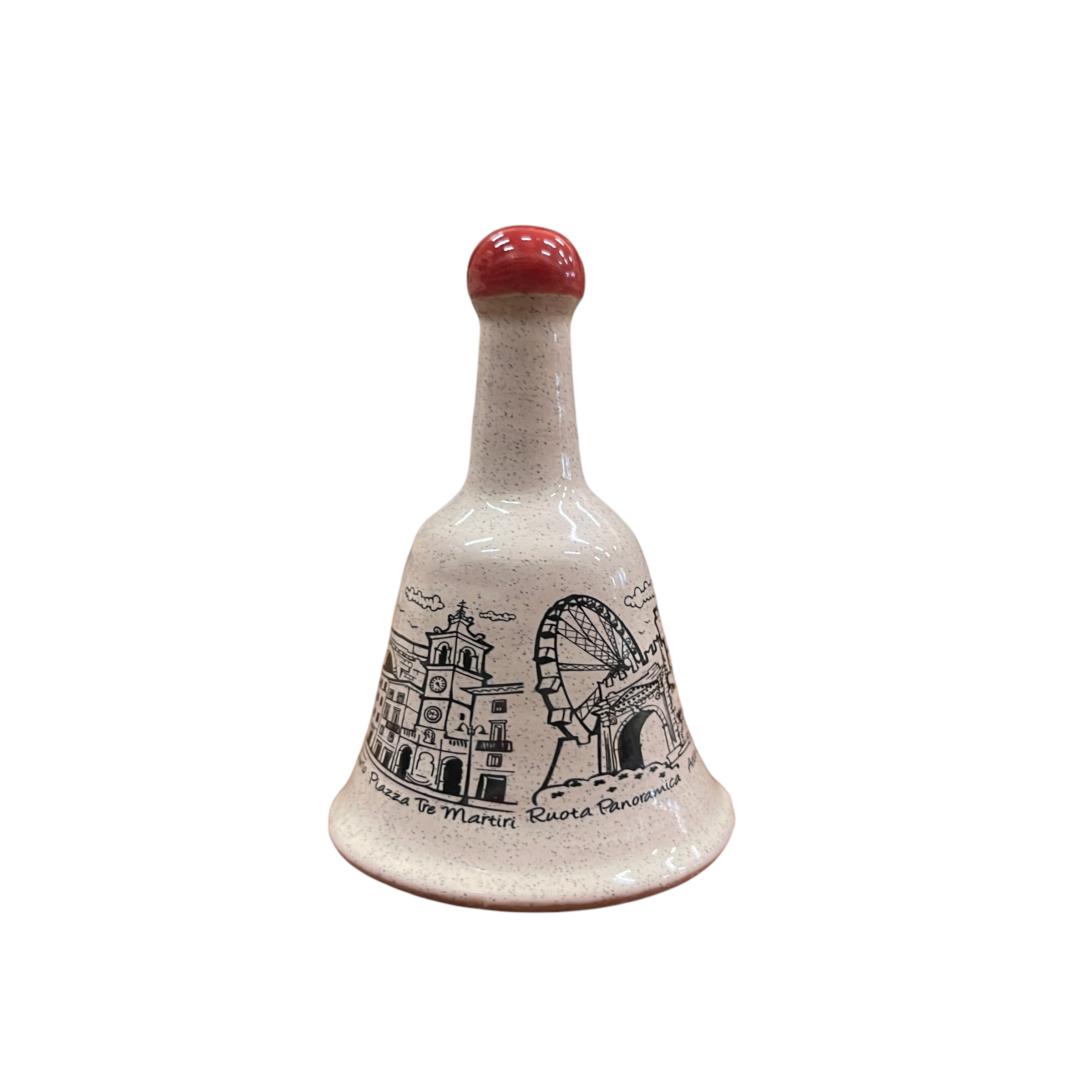 Amarcord La Romagna Campanella in Ceramica Souvenir RIMINI Decoro Rosso