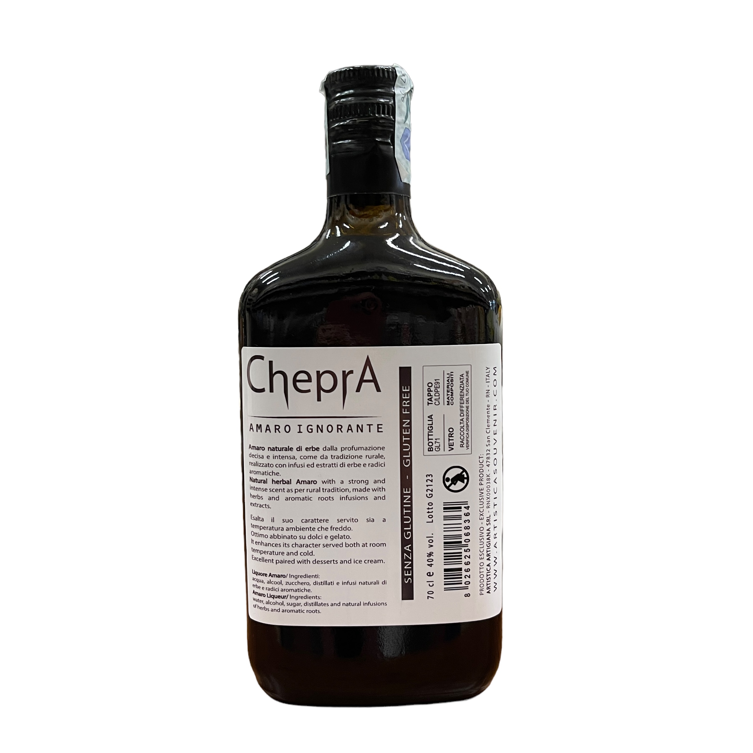 CHEPRA Amaro Ignorante Amaro Naturale di Erbe Senza Glutine 40% Vol 70 cl