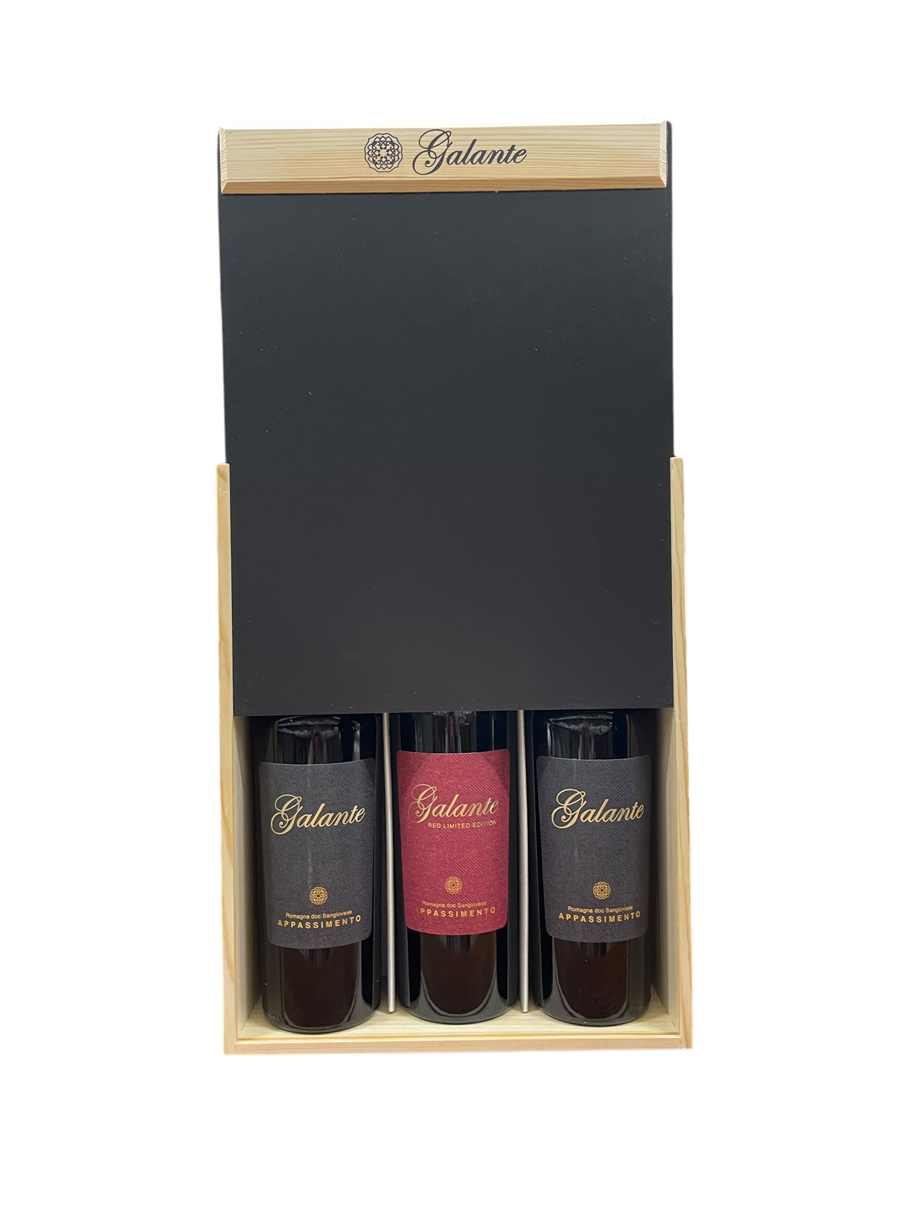 Galante Tris di Vini 2 Sangiovese Appassimento Nero Romagna + Galante Red LIMITED EDITION con valigetta in legno e lavagna